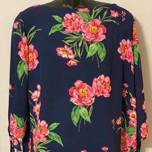 Talbots Blue Pink Floral 3/4 Sleeve Top XL EUC Beautiful